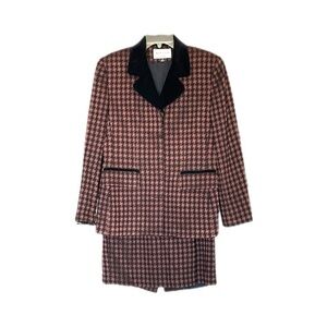Albert Nipon Suit Vintage 2 Piece Skirt Set Wool Blend brown and black women’s 8